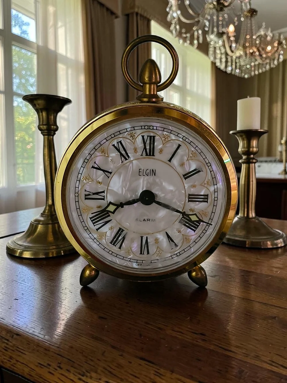 Vintage Elgin Germany Mother of Pearl Alarm Clock Working | Hollywood Regency